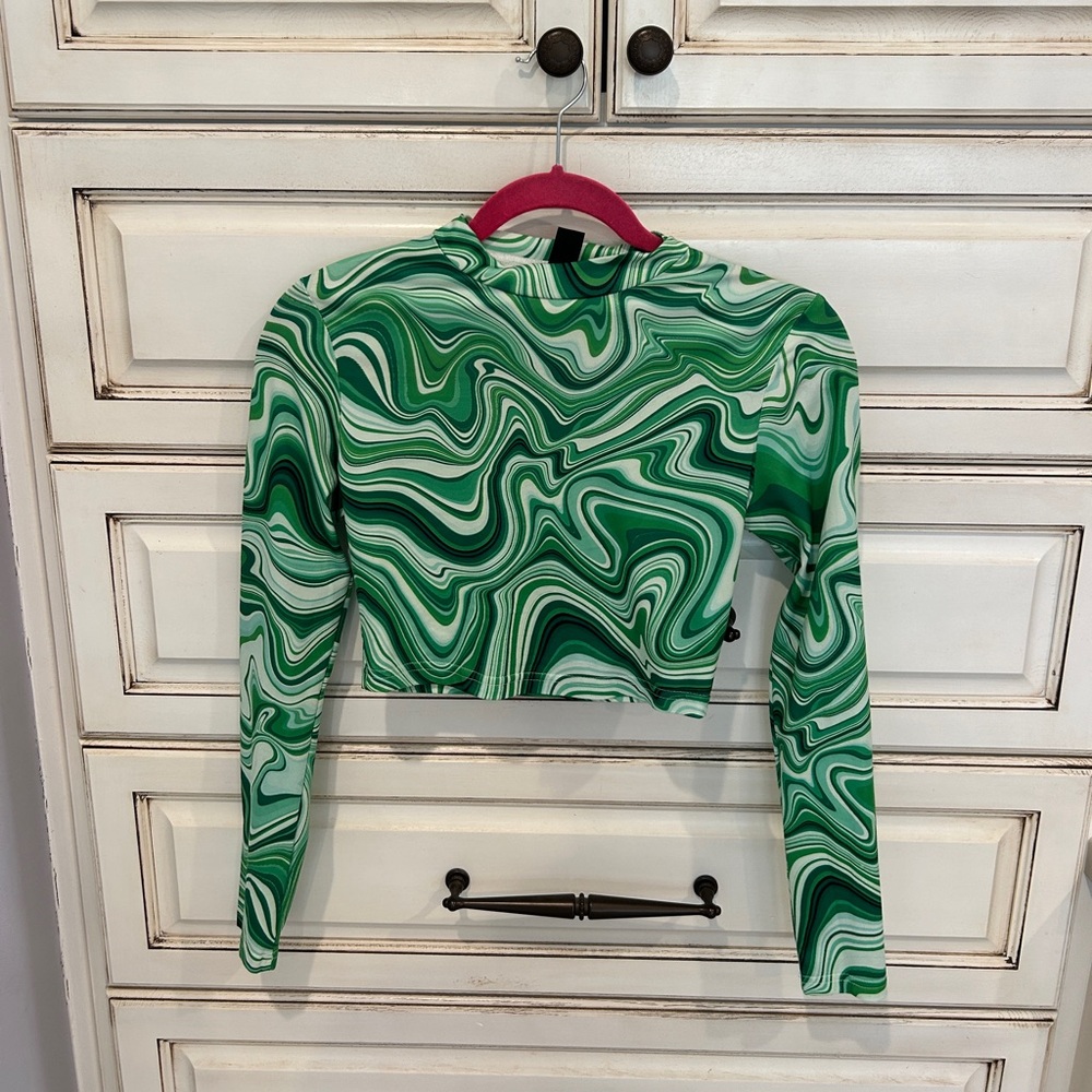 Shein Green Patterned Crop Top